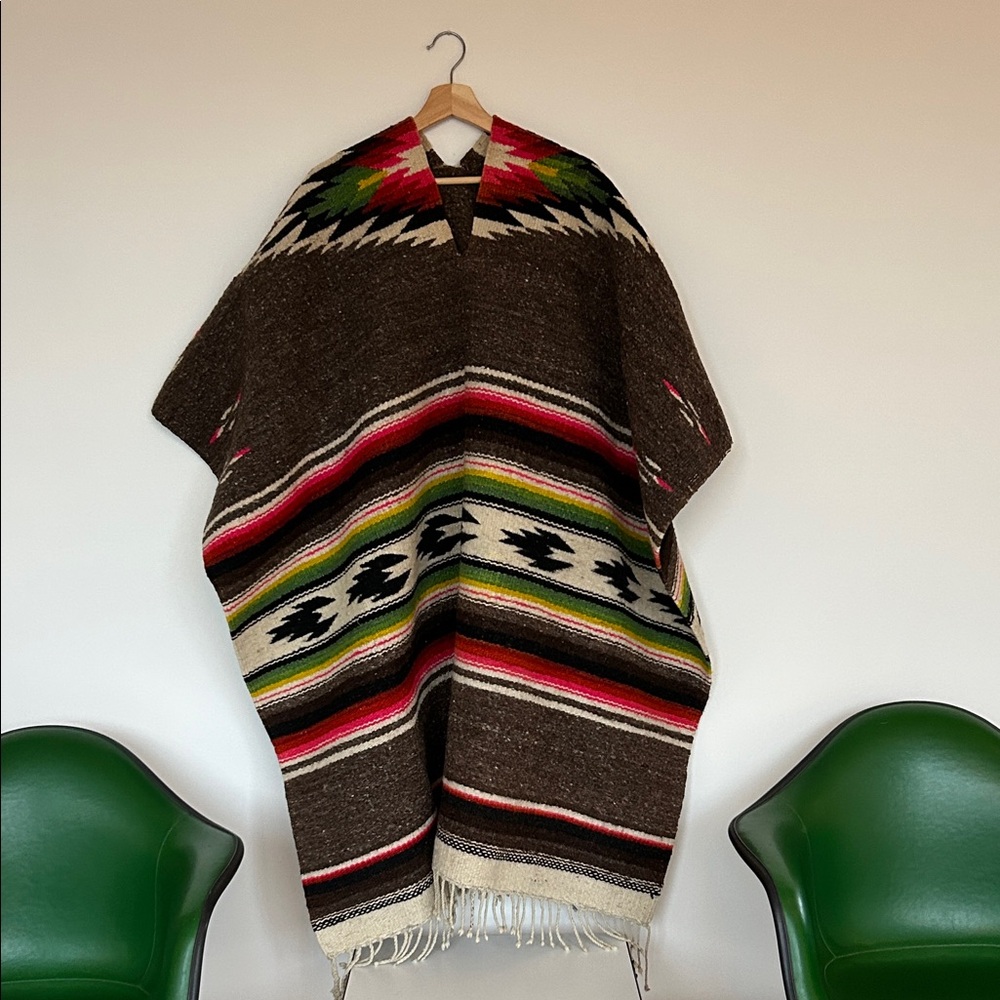 Colorful Striped Mexican Wool Poncho